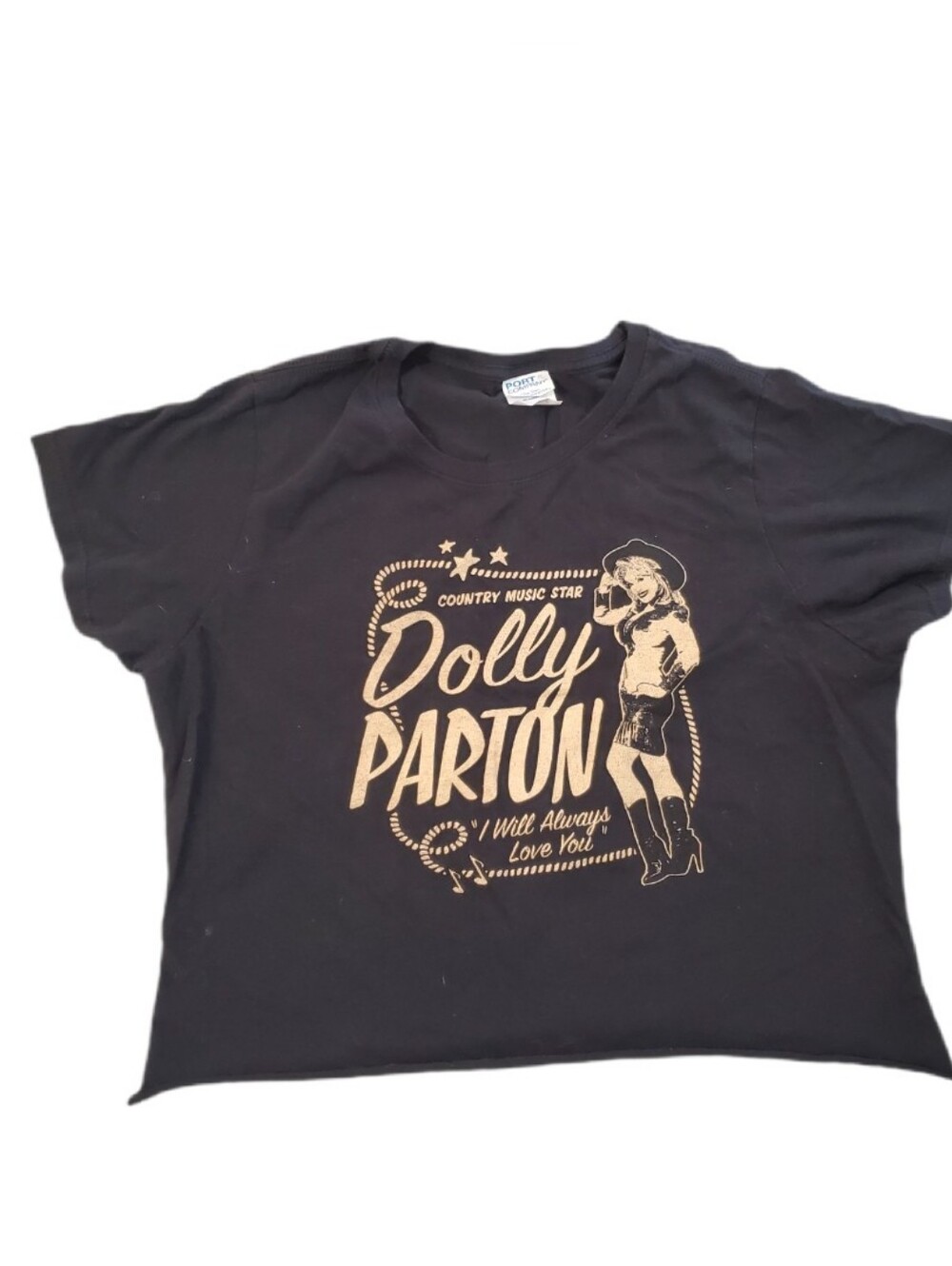 Dolly Parton Women's Black Country Music Star Cropped T-shirt Medium
